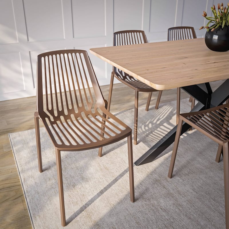 LeisureMod Acken Mid-Century Modern Plastic Dining Chair, Set of 4 - 30.7"