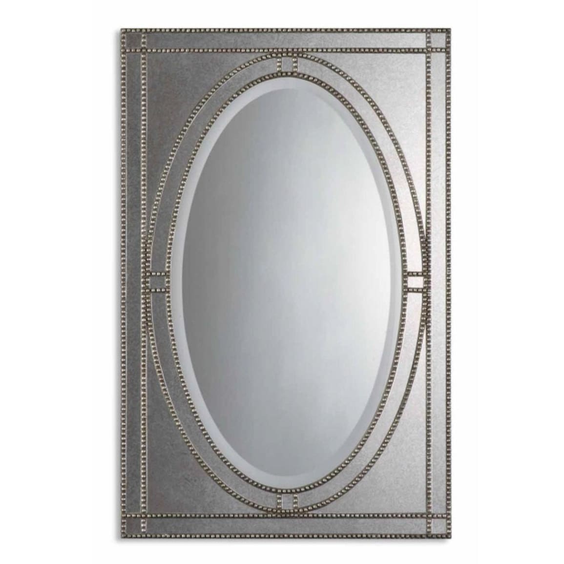 Shop 44 Antiqued Silver Champagne Beaded Rectangular Beveled Wall
