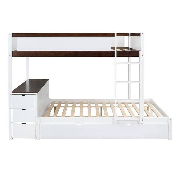 Full-Over-Full Bunk Bed with Twin size Trundle, Storage and Desk, White ...