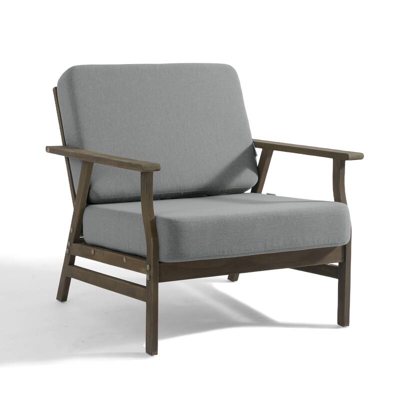 Modern Wood Cushioned Outdoor Patio Sofa Loveseat with Coffee Table