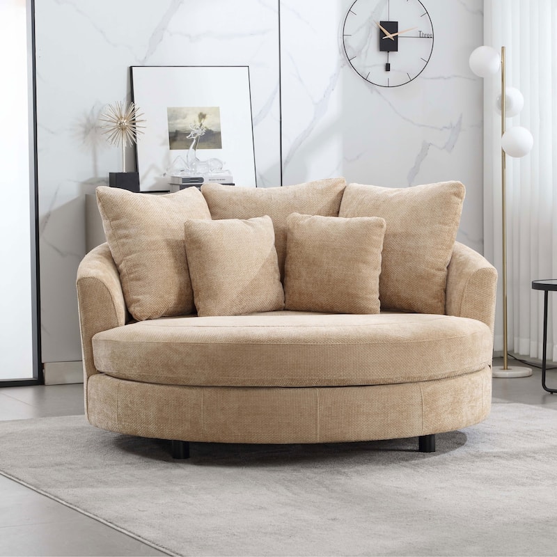 59.8''W Modern Oversized Sofa Chair, Round Accent Barrel Chair With 5 Pillows