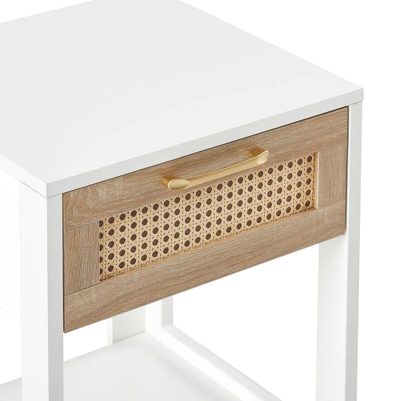 15.75" Rattan End table with drawer, Modern nightstand, side table for living roon, bedroom