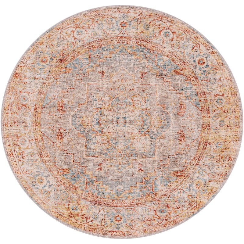 Livabliss Traditional Mirabel Medallion Area Rug - 5'3" x 5'3" Round - Burnt Orange