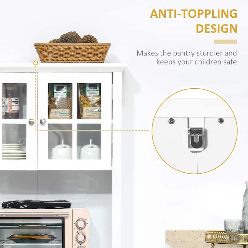 Elegant Buffet with Hutch, Kitchen Pantry Storage Cabinet with Framed Glass Door Drawer and Microwave Space, White