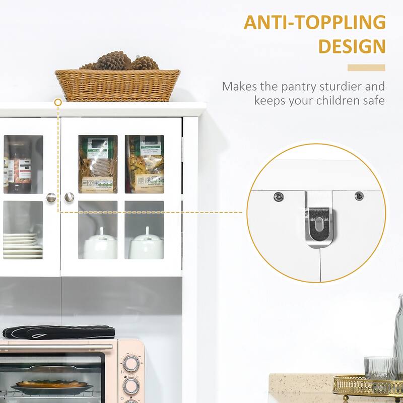 Elegant Buffet with Hutch, Kitchen Pantry Storage Cabinet with Framed Glass Door Drawer and Microwave Space