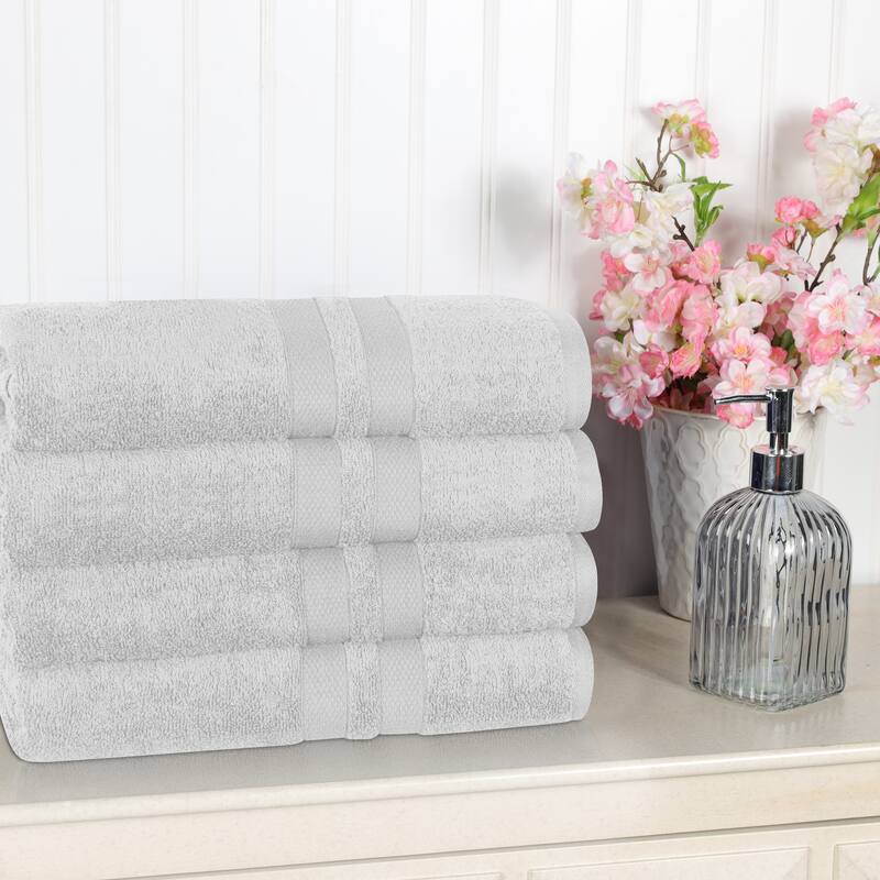 Superior 100% Ultra Soft Cotton Highly Absorbent Medium Weight Solid Bath Towel – Set of 4 - Silver