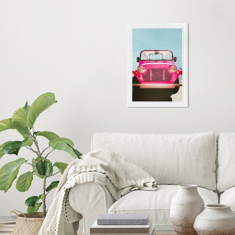 Wynwood Studio Prints Transportation The Adventure Car Pink and Hot Pink Modern & Contemporary Wall Art Canvas Print - White