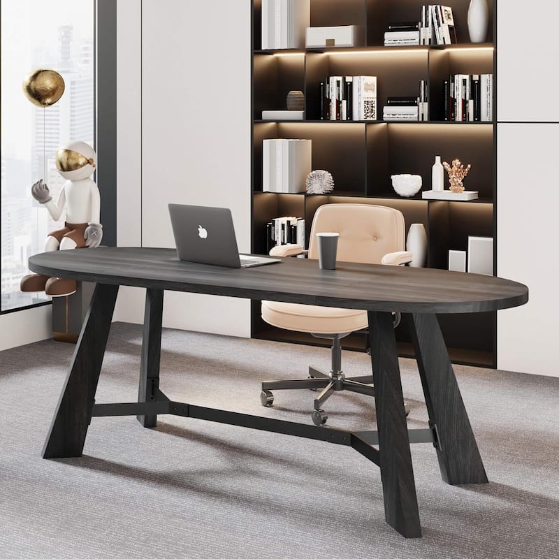 WESOME 70.86" Rustic Wood Oval Dining Table with Tapered Legs - 70.86"D x 31.5"W x 29.53"H