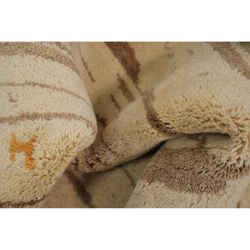 Hand Knotted Oriental 100% Wool Carpet Tribal Modern Beige & Ivories Gabbeh Area Rug - 7' 7'' X 5' 4''