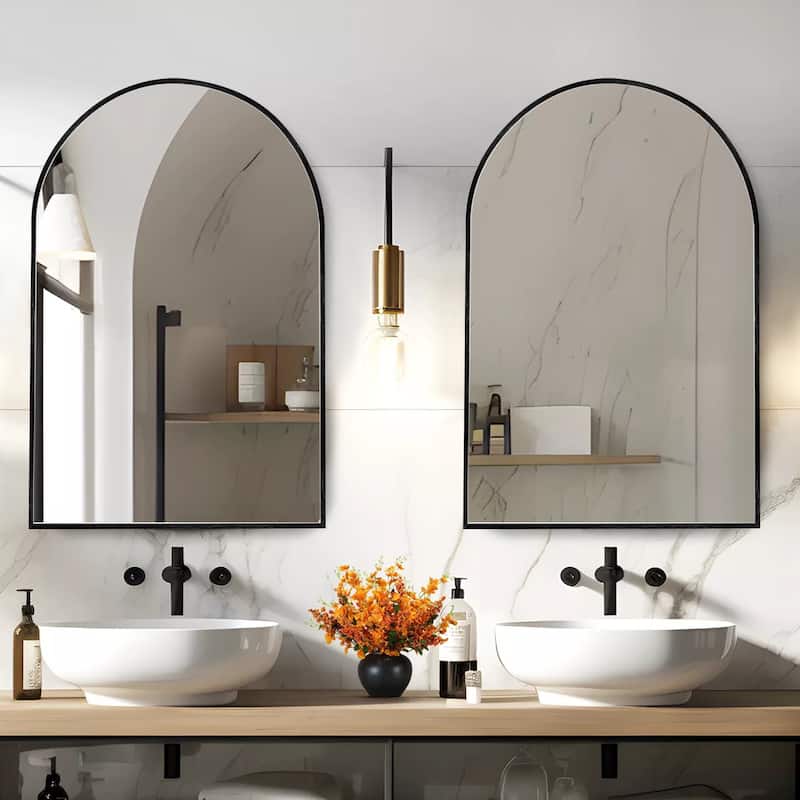 Bathroom Arch Aluminum Wall Mirror Vanity Mirrors - 2 PACK - Black
