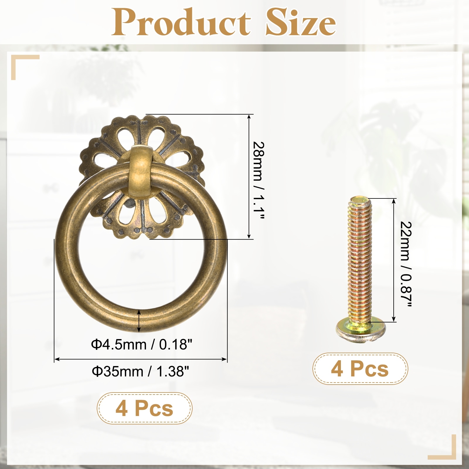 1.38" Brass Drawer Pulls and Knobs with Screws, Hollow Flower