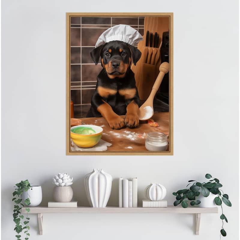 Rottweiler Puppy Chef by Andreas Magnusson Framed Canvas Wall Art