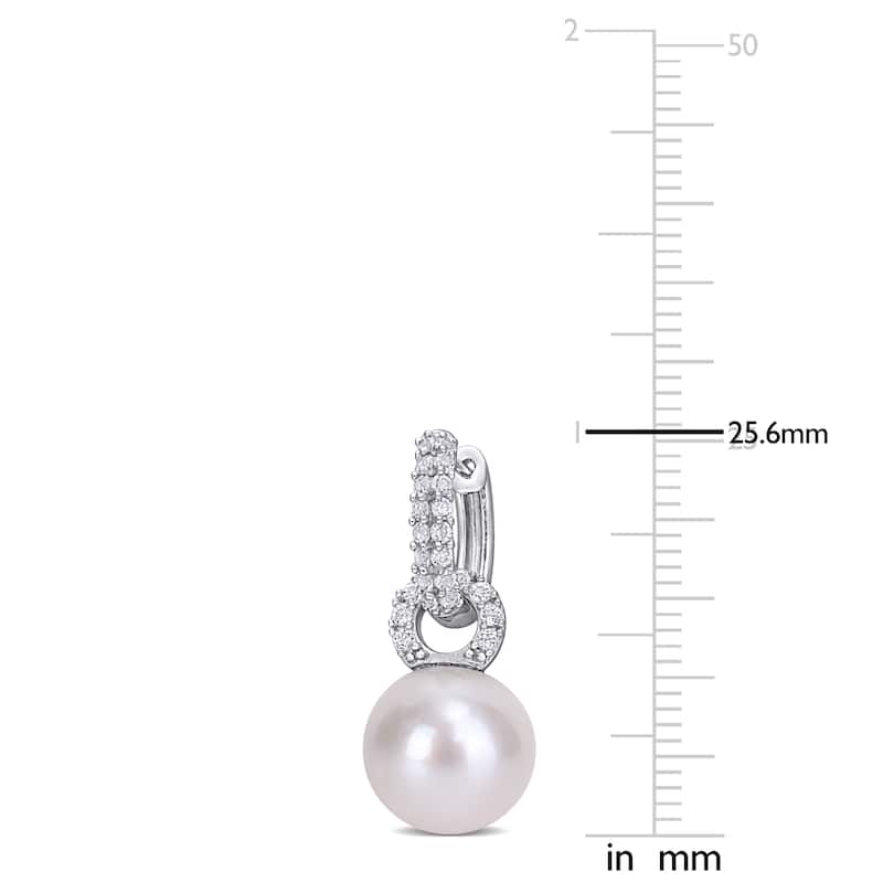 11-12 MM Cultured Freshwater Pearl and White Topaz Hoop Drop Earrings in Sterling Silver by Miadora