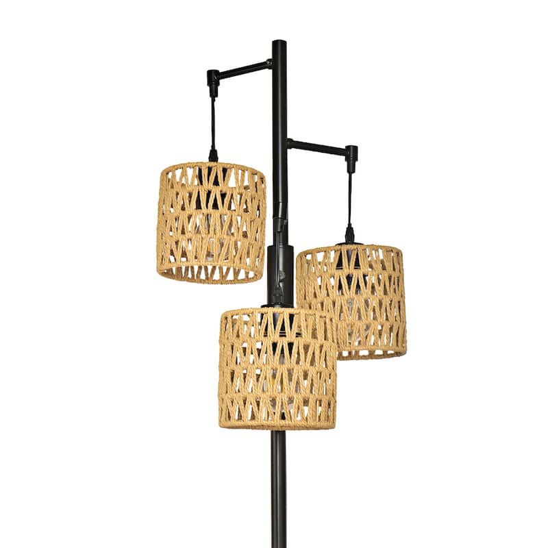 3 Light Standing Lamp Rattan Boho Tree Floor Lamps