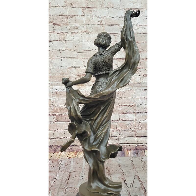 Art Deco Dancer Bronze Sculpture – Graceful Figurine On Marble Base By D. Gonon