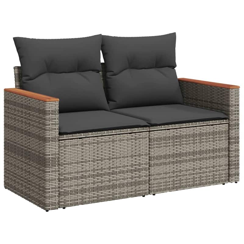 vidaXL Patio Sofa Set with Cushions Outdoor Conversation Furniture Poly Rattan - 24.4 x 24.4 x 27.2 in