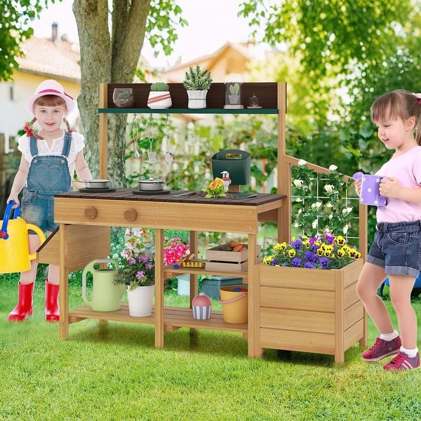 slide 2 of 7, Play Kitchen for Kids Wooden Toy Playset w/Removable Faucet & Sink