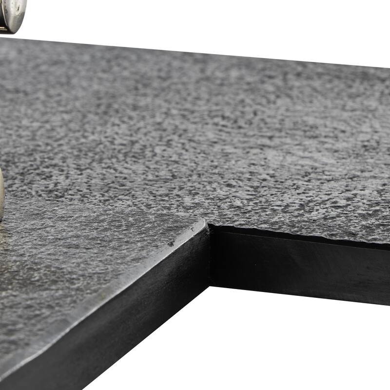 Black Marble Textured Living Room Decor Tray with Silver or Black Rod Handles (Set of 2)