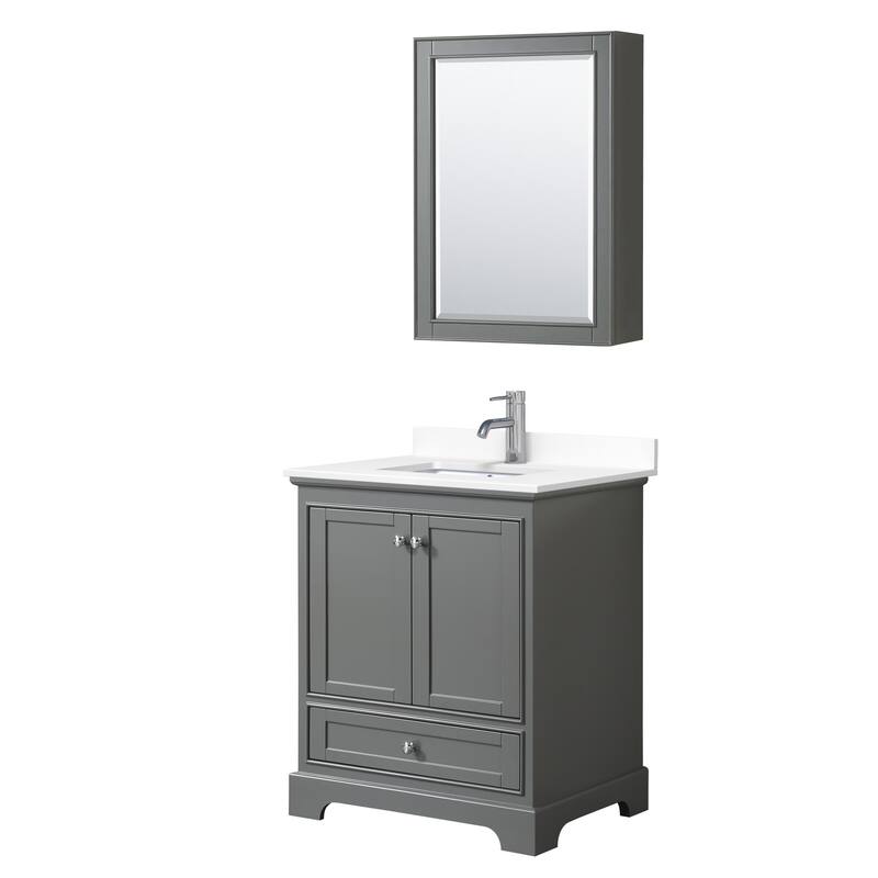 Wyndham Collection Deborah 30" Free Standing Single Basin Vanity Set - Dark Gray / White Cultured Marble Top / Polished