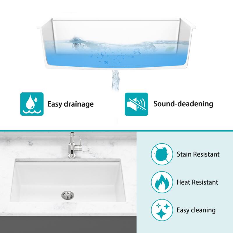 Undermount Single Bowl Quartz Kitchen Sink in White