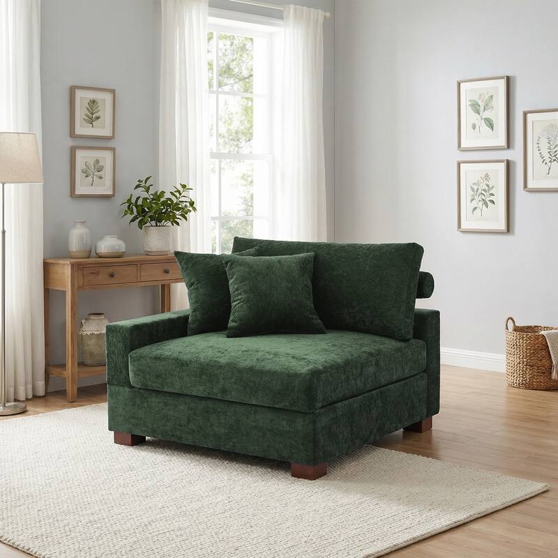 Chenille Upholstered Armless Accent Chair With Plush Cushion - ARMCHAIR - Green/left facing