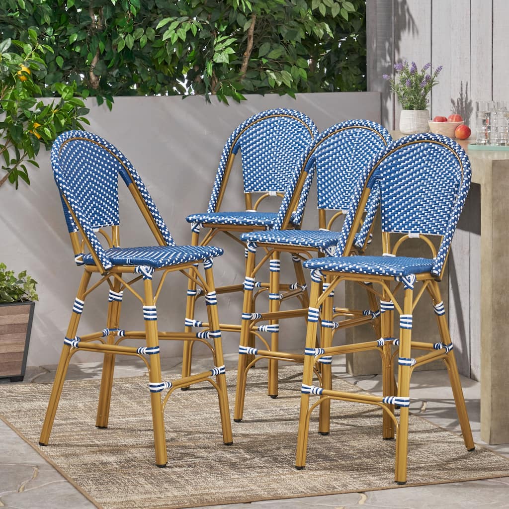 Kinner Outdoor Aluminum French Barstools (Set of 4) by Christopher Knight Home - 18.00" L x 23.75" W x 46.00" H