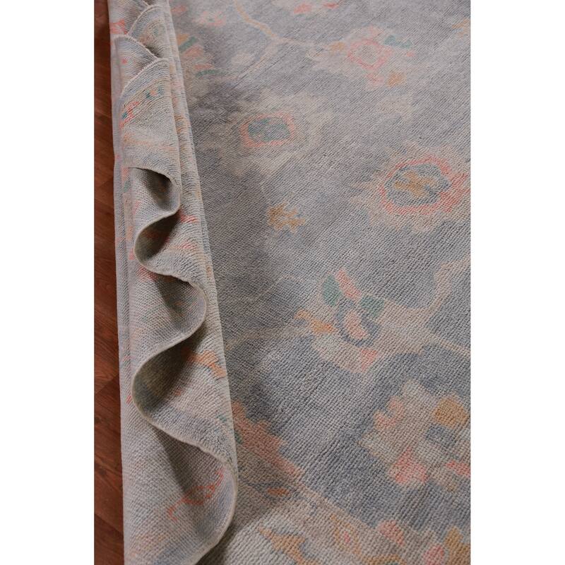 Hand Knotted Oriental 100% Wool Carpet Transitional All-Over Navy Blue & Blues Oushak Area Rug - 9' 4'' X 8' 1''