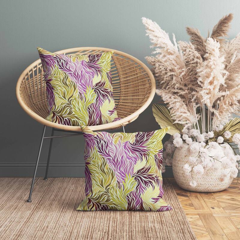 Leafy Whirl Faux Suede Reversible Throw Pillow Purple and Yellow