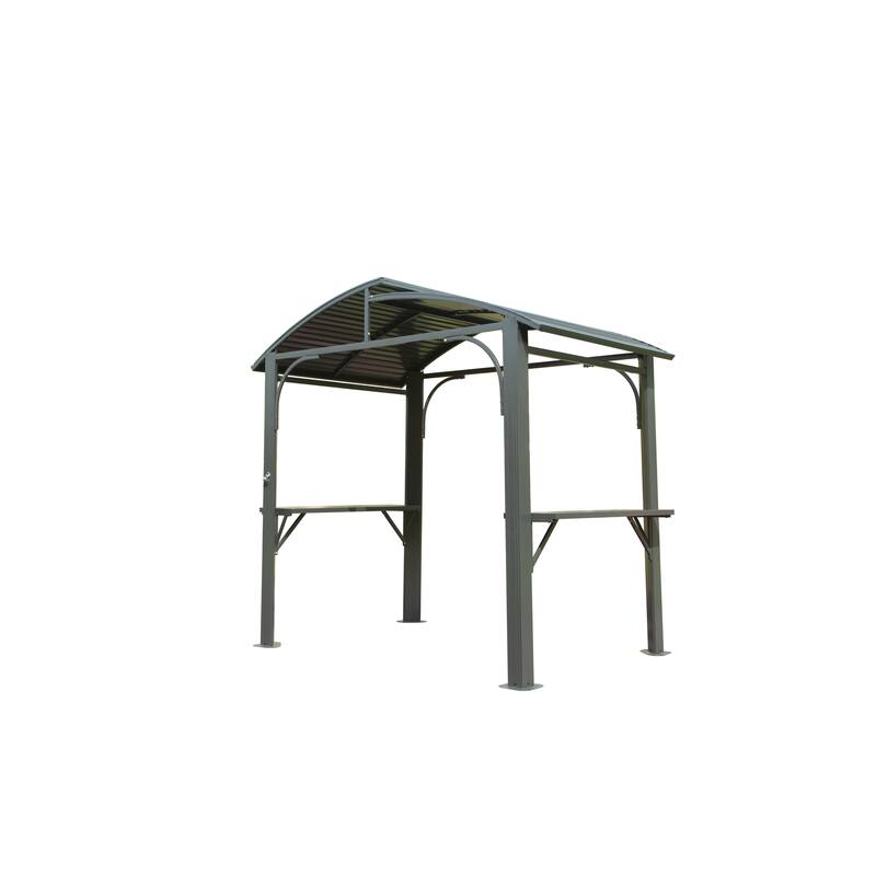 10' x 10' Steel Outdoor Patio Gazebo with Privacy Curtains & Two-Tier Roof - Grey