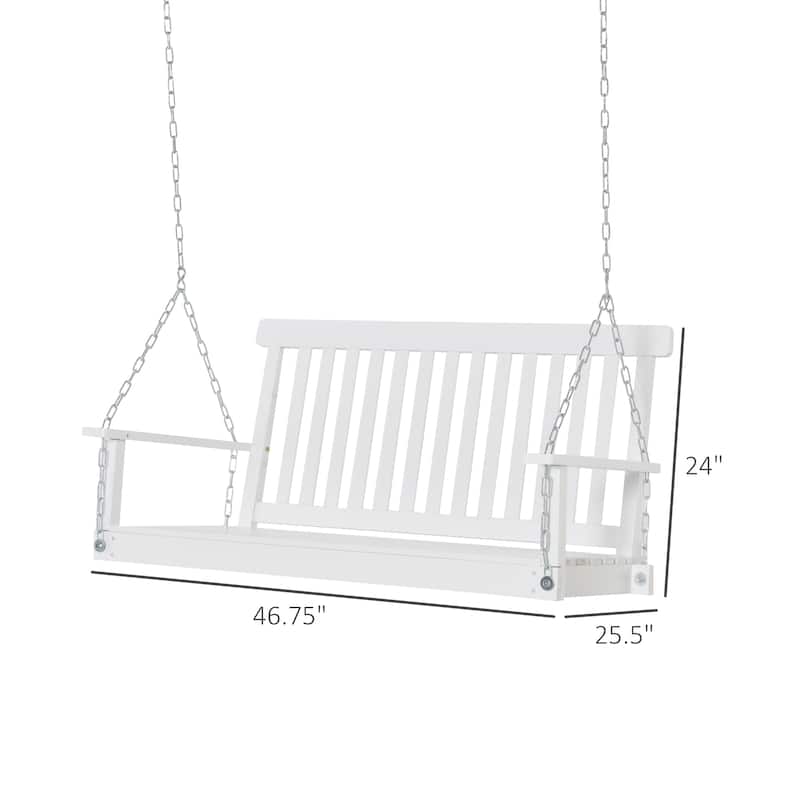 Outsunny 2-Seater Outdoor Patio Porch Swing Chair Seat with Slatted Build, Hanging Chains, Fir Wooden Design, White