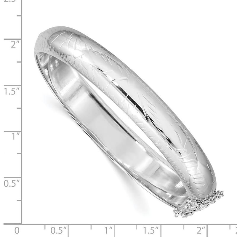 Curata 925 Sterling Silver 7.5" 10.25mm Wide Textured Hinged Bangle Bracelet