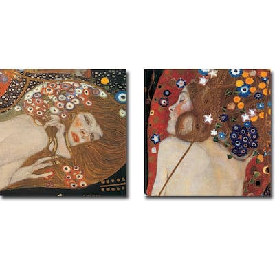 Sea Serpents III & IV by Gustav Klimt 2-pc Gallery Wrapped Canvas Giclee Set (18 in x 18 in Ea Canvas in Set)
