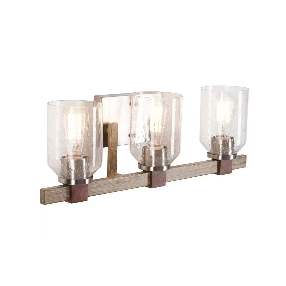 Brushed nickel and wood vanity sales light