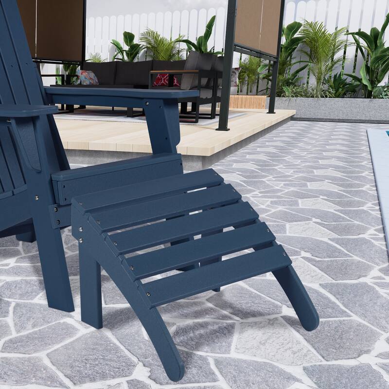 Aoodor Outdoor Adirondack Ottoman, HDPE Adirondack Chair Ottoman - 18"×20.5" - Navy Blue