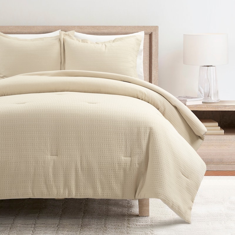 Lush Decor Haniya Solid Waffle Woven Cotton Textured Comforter Set