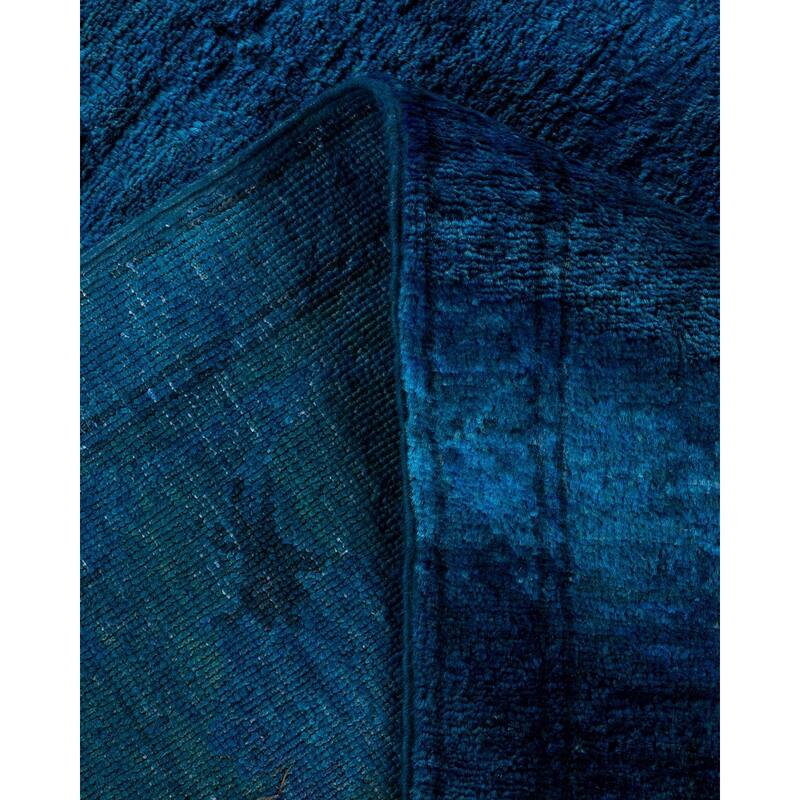 Overton Hand Knotted Wool Vintage Inspired Modern Contemporary Overdyed Blue Area Rug - 6' 1" x 9' 6"