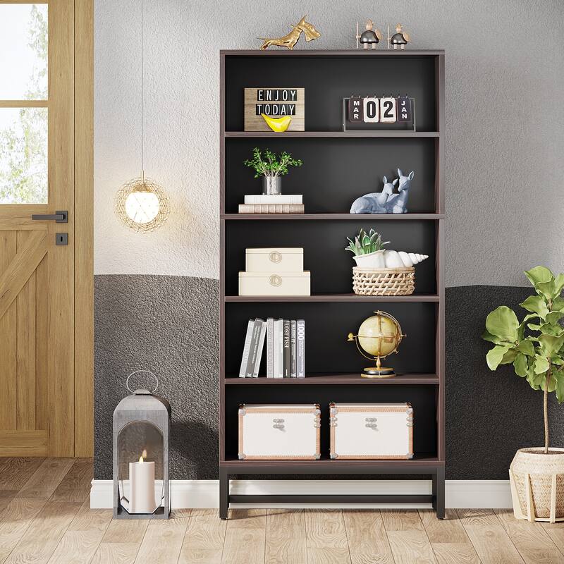 Tall Bookcase Black Bookshelf, 70.8 Inches Large Bookcases Organizer