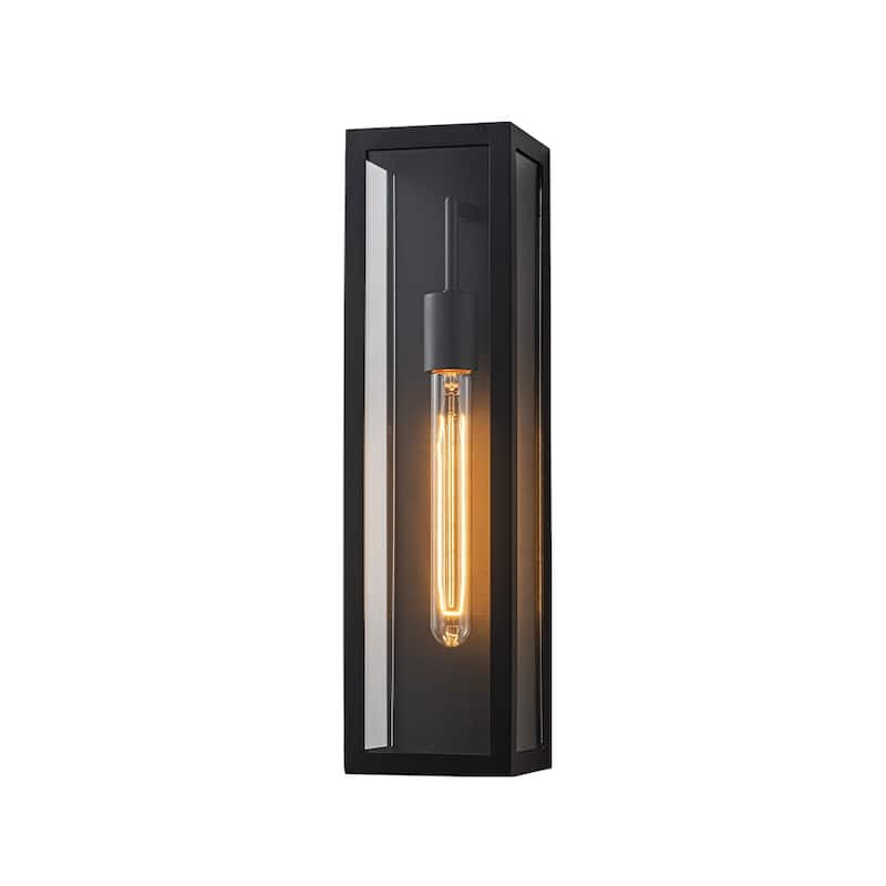 H18" Modern Black Outdoor Wall Lantern with Clear Glass Dusk to Dawn Outdoor Wall Light Open Bottom Wall Sconce for Entryway - W5'' - Matte Black