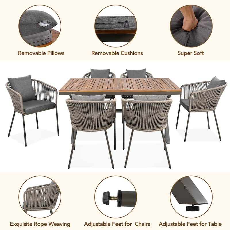 7-Pieces Metal Frame Patio Dining Set with 6 Chairs