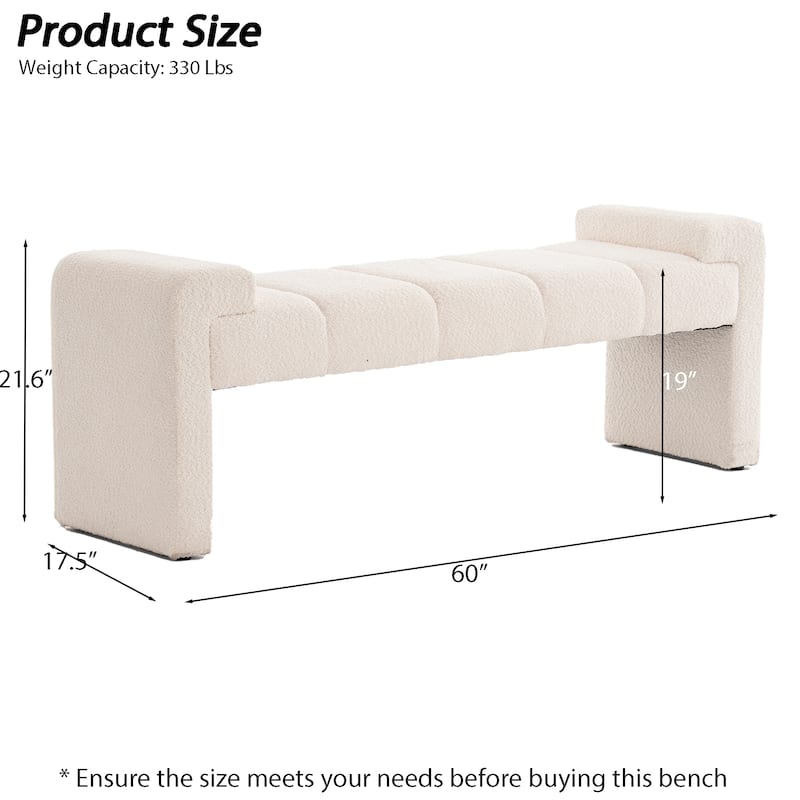 54" Boucle Bedroom Bench with Channel Tufted Modern Entryway Bench Window Bench End of Bed Bench