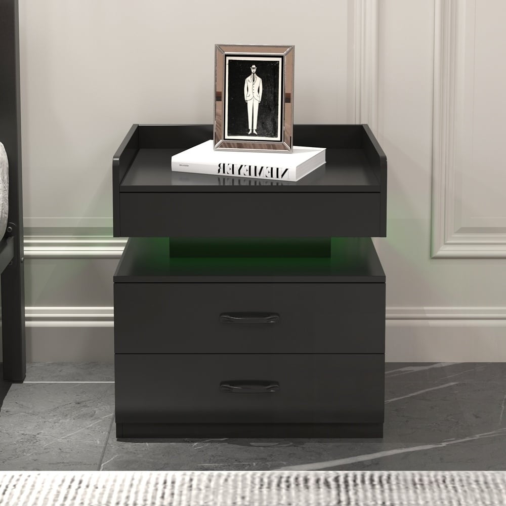 Nightstand with Adjustable LED Strip Light and 2-drawers