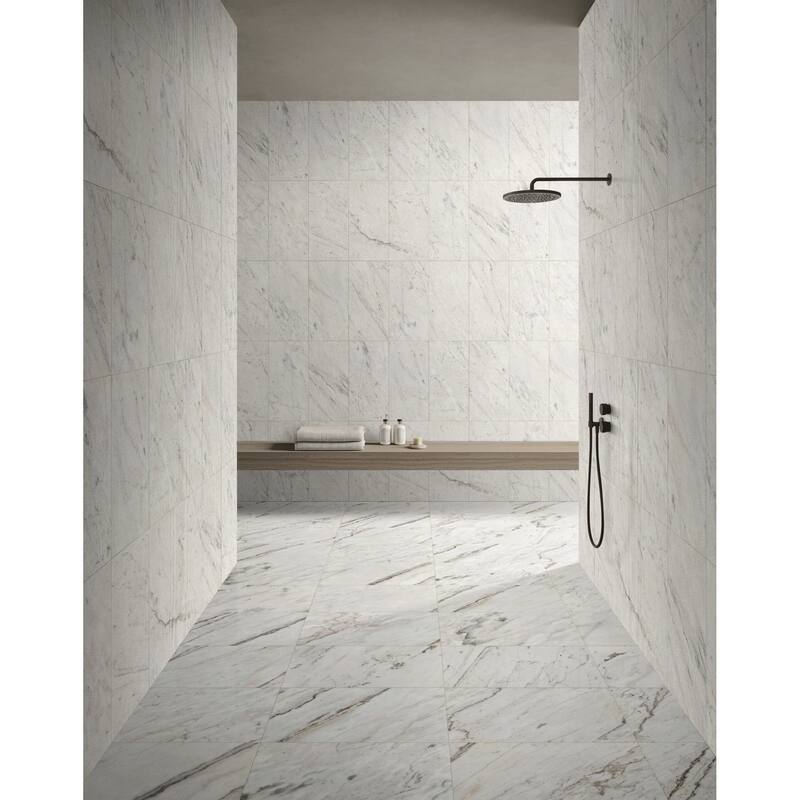Roomfitters Natural Marble Tile, Polished Stone for Wall and Floor, Genuine Marble, 4-Piece Box, White - White+Natural