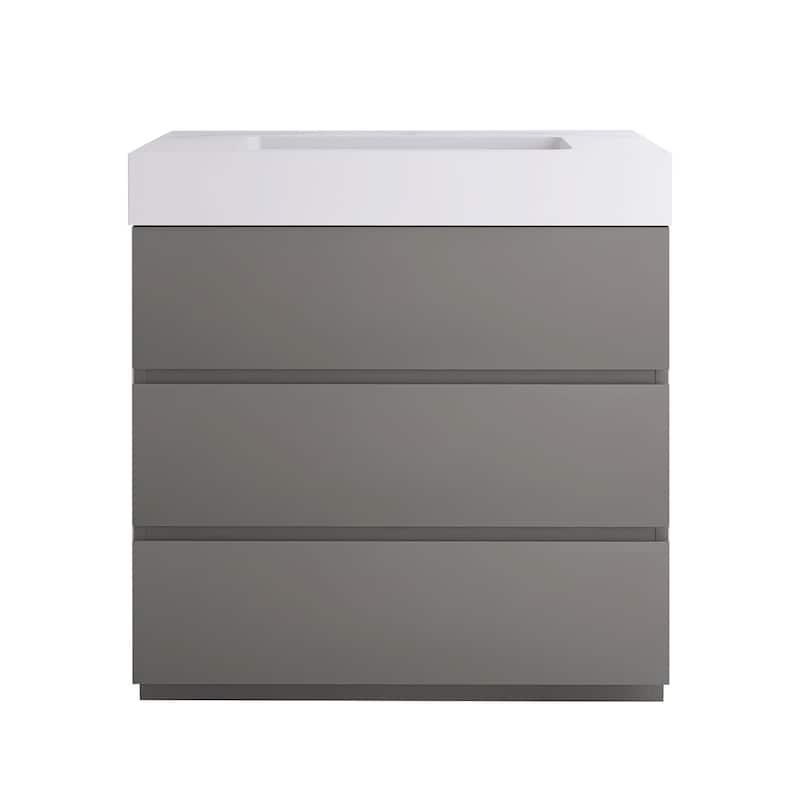 Wood Freestanding Bathroom Vanity Set with White Integrated Resin Sink