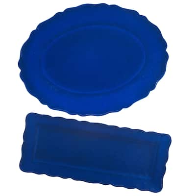 Certified International Blue Indigo Crackle Melamine 2-piece Platter Set