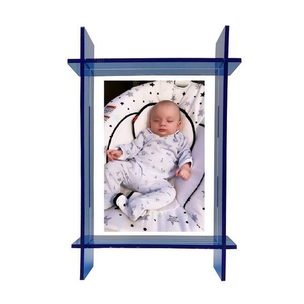 slide 2 of 2, Neon Blue Lucite Picture Frame Size 5x7 - 8.9x11.2x2.3 Inches Blue