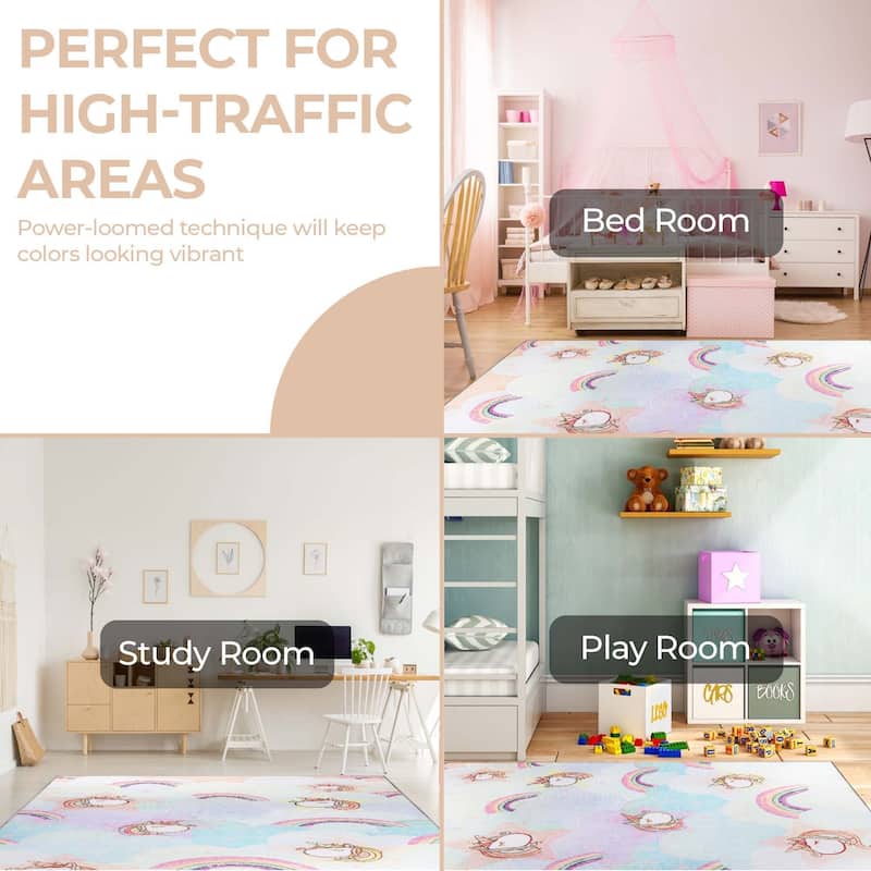 Unicorn Rainbow Colorful Playroom Indoor Area Rug by Superior