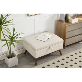 Linen/Leather Upholstered Mid-century Modern Rectangle Assembled Solid ...