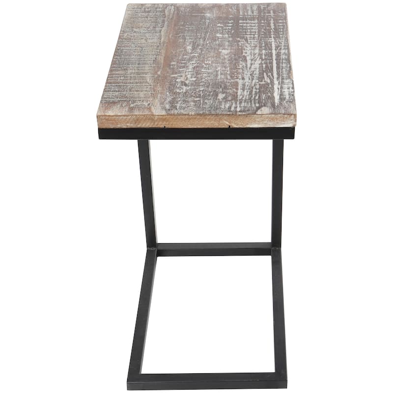 Brown Wood Rustic Accent Table with Black Metal Base