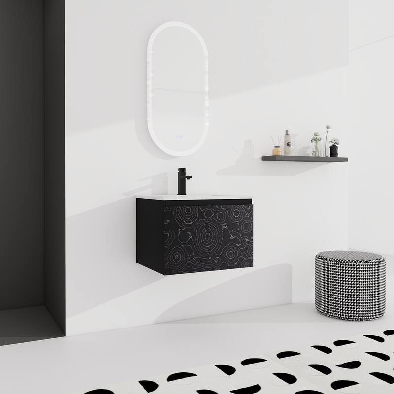 24" Floating Wall-Mounted Bathroom Vanity with Soft-Close Doors, Ceramic Sink, Eco-Friendly Plywood Base
