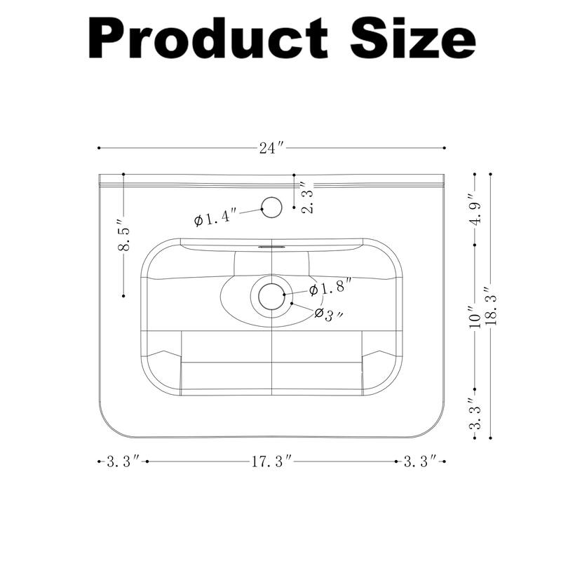 GDF Studio - Verona Floating Bathroom Vanity with Curved Edge Storage & Ceramic Basin without Faucet